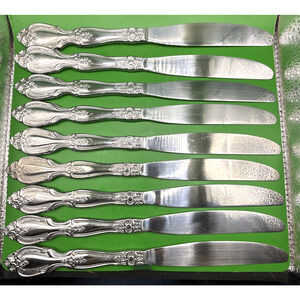 (9)Cambridge RENAISSANCE Solid Dinner Knife Stainless Flatware Dot Floral Knives
